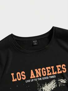 ROMWE MEN Street Life Men's Casual Tank Top With Slogan Print, School - Black - View 3