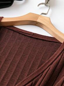 Calvaya Plus Size Women's Ribbed Cardigan & Workwear Strapless Dress Two Piece Set - Brown - View 5