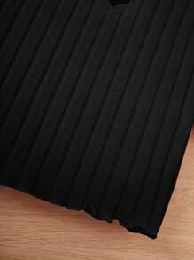 SHEIN 青少年女孩針織純色愛心空心紋t恤,2入組 - 黑色 - 查看 3