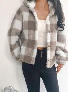 Áo khoác Sherpa kẻ caro ấm áp - Áo khoác cài nút lông cỡ lớn cho mùa đông ấm áp và thời trang - Nhiều màu - Xem 2