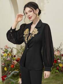 Modelyn Women's Soluble Lace Decoration Single-Breasted Blazer