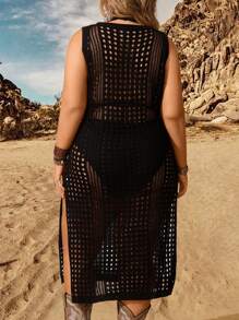 Breezaya Plus Size Knitted Halter Sweater Dress With Cutout Detail - Apricot - View 2