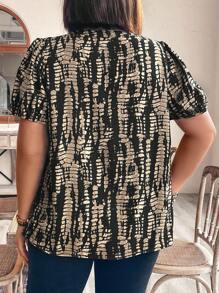 EMERY ROSE Plus Size Random Printed Notch Neck Shirt - Multicolor - View 2