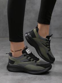 Women's Breathable Mesh Lightweight Casual Running Shoes With Soft Sole For Comfort - Dark Green - View 3