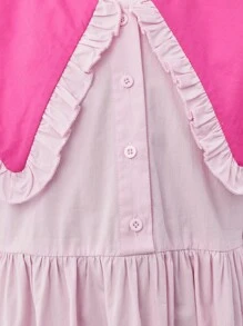 SHEIN Tween Girls' Loose Cute School Daily Color Block Bubble Sleeve Midi Dress
