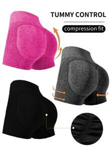 Easithlete 3pcs Solid Wideband Waist Sports Shorts