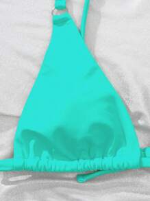 SHEIN Swim Conjunto de bikini de neón de unicolor para mujer con parte superior de micro triángulo, para verano en la playa - verde menta - Ver 7