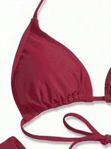 Swim Basics Conjunto de bikini de dos piezas con cuello halter sólido, playa de verano