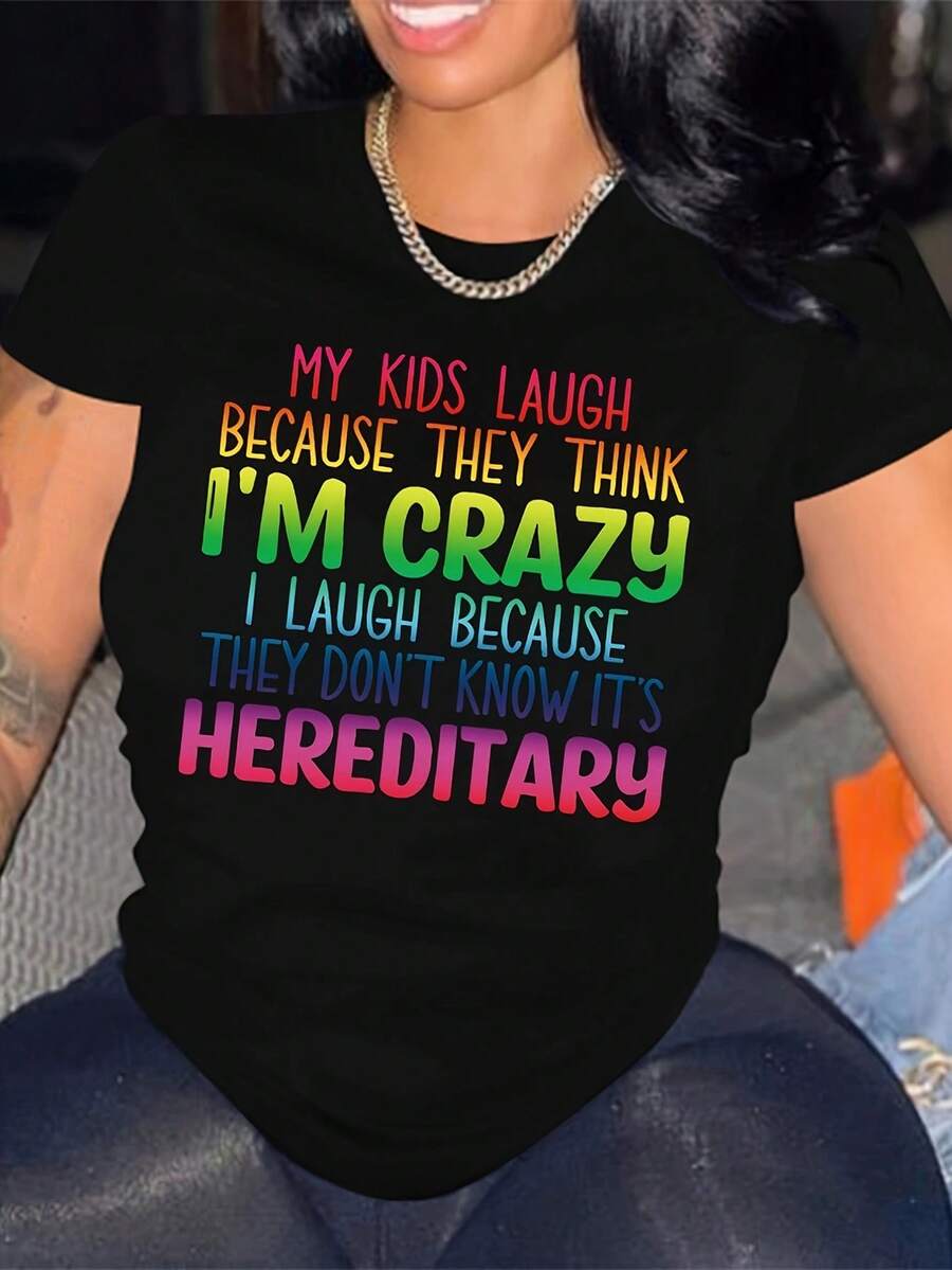 女性短袖t卹,上面印有"被老公寵壞了,被上天寵壞了"字樣 - 黑色 - 查看 1