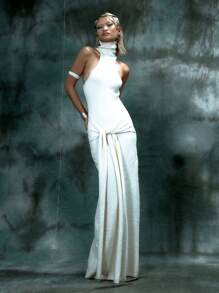 SHEIN X Scheana MUSERA 针织高领系腰长款毛衣连衣裙，Y2K 90年代风格，休闲可爱，适合夏季、假日、毕业典礼、婚礼宾客、秋季、感恩节等场合，时尚百搭。