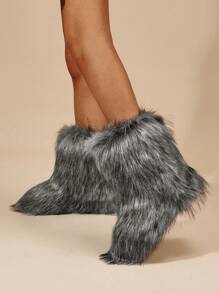 2025女士长靴冬季保暖防滑羊毛雪地靴中筒时尚个性 - 灰色 - 查看 7