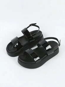 女用坡跟厚底涼鞋,黑色防水台高跟拖鞋,沙灘鞋,時尚外套 - 黑色 - 查看 3