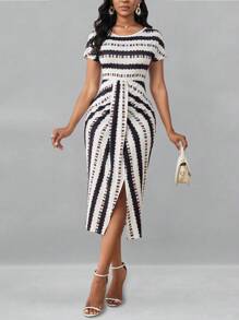 SHEIN Unity Women's Slim Fit Geometric Pattern Dress Maxi Women Outfit - Multicolor - View 6