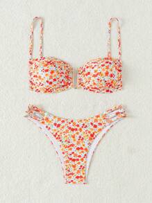 Swim Mod Summer Beach Women's Two Pieces Floral Bikini Set - Multicolor - View 3