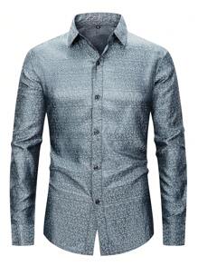 Men's Jacquard Long Sleeve Shirt - Navy Blue - View 1