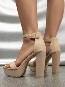 High Heel Chunky Platform Strap Peep Toe High Heel Sandals, Women's High Heels Suitable For Single Party, Outing, Wedding, Spring, Nightclub, Versatile European And American Style Black Shoes - Apricot - View 6