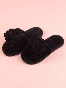 Bow Knot Fluffy Open-Toe Slippers For Women, Soft And Warm Indoor Home Slippers All Seasons