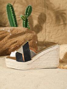 Dép Đế Xuồng Chống Trơn Trượt Thời Trang Nữ 9.5Cm Giày Peep Toe, Sandal Đế Dày - Vàng - Xem 4