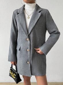 SHEIN LUNE Lapel Neck Flap Detail Overcoat