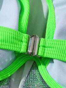 SHEIN Swim Summer Beach Fluorescent Green Neon One Shoulder Bikini Set Bathing Suit - Lime Green - View 7