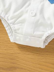 Conjunto para bebé niño de estilo británico de contrastes de color con body de manga larga con botón y abertura, lindo, casual, simple y moda para primavera y verano - Multicolor - Ver 3
