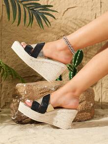 Dép Đế Xuồng Chống Trơn Trượt Thời Trang Nữ 9.5Cm Giày Peep Toe, Sandal Đế Dày - Vàng - Xem 3