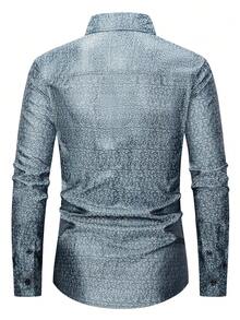 Men's Jacquard Long Sleeve Shirt - Navy Blue - View 2