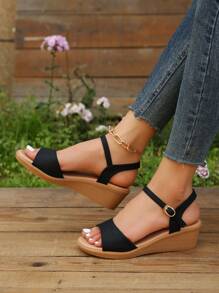 Giày sandal đế xuồng quai ngang màu đen đơn giản cho nữ - màu đen - Xem 3