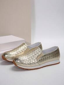 Women's Flat Gold Tone Elastic Comfortable Casual Shoes