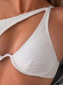 SHEIN Swim Conjunto de bikini con textura de unicolor para mujer, playa de verano - Blanco - Ver 3