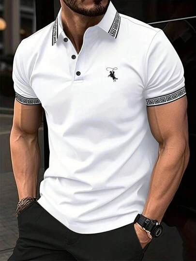 Manfinity Homme 男士幾何圖案印花 Polo 衫