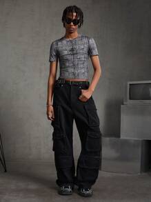 AXEPEAK Men's Metallic Letter Embroidery Short Sleeve Knit Casual T-Shirt, Summer, Streetwear Fashion - Grey - View 7