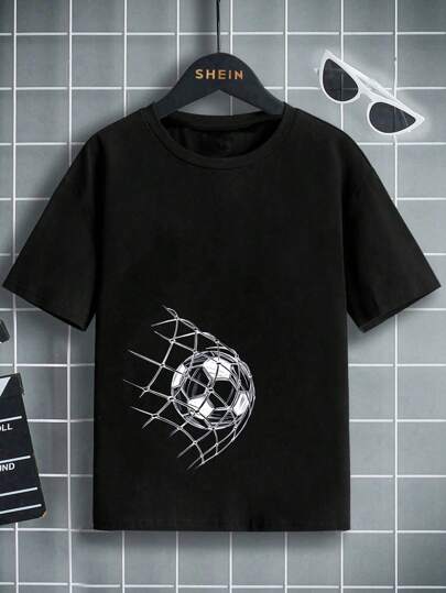 SHEIN Tween Boy Fotboll Tryck Kort Ärm T-shirts