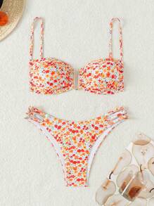 Swim Mod Summer Beach Women's Two Pieces Floral Bikini Set - Multicolor - View 1