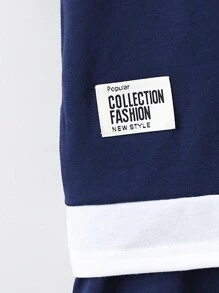 SHEIN Young Boy Casual Knitted 2pcs/Set, Letter Printed Short-Sleeved T-Shirt And Shorts, Summer - Royal Blue - View 7