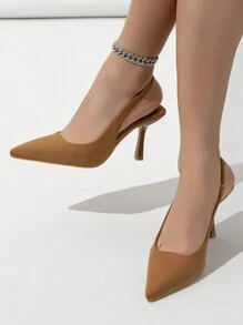 Fall/Winter 2025 Women's Pointed Toe, Thin/Medium Heel Slingbacks, Suede Elegant Work Shoes,Elegant,Women Pumps,Elegant - Camel - View 3