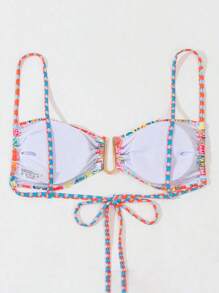 SHEIN Swim 花卉印花細肩帶比基尼上衣 - 彩色 - 查看 2