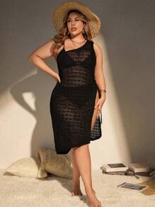 SHEIN Swim Curve 夏季大码镂空针织单肩开衩罩衫连衣裙