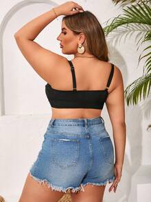 SHEIN Swim Curve Plus Size Women's Summer Beach Solid Color Bikini Top - Black - View 2