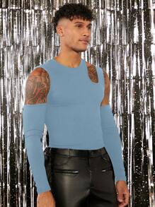 Manfinity VCAY 男士純色修身針織空心休閒t恤