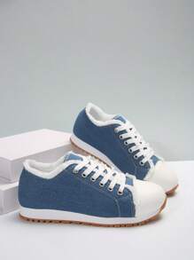 Zapatos Deportivos Informales Para Mujer De Denim Con Cordones, Calzado Para Mujer