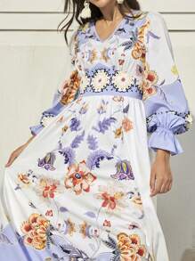 Seusyu Women's Floral Printed Ruffle Sleeve Dress - Multicolor - View 1