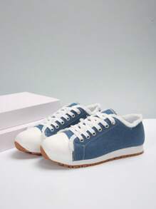 Zapatos Deportivos Informales Para Mujer De Denim Con Cordones, Calzado Para Mujer