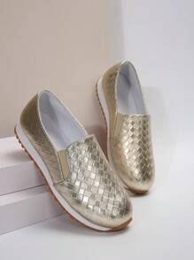 Women's Flat Gold Tone Elastic Comfortable Casual Shoes