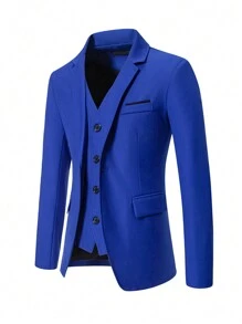 Men's Slim Fit 2 In 1 Wedding Party Casual Blazer Jacket - Royal Blue - View 3