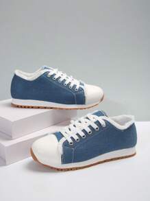 Zapatos Deportivos Informales Para Mujer De Denim Con Cordones, Calzado Para Mujer