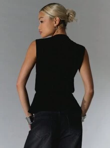 MUSERA Blusa con nudo delantero de aspecto de lino, ideal para vacaciones de verano y primavera - Negro - Ver 2