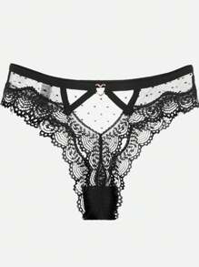 Contrast Lace Cut Out Back Sexy Panty, Black - Black - View 1