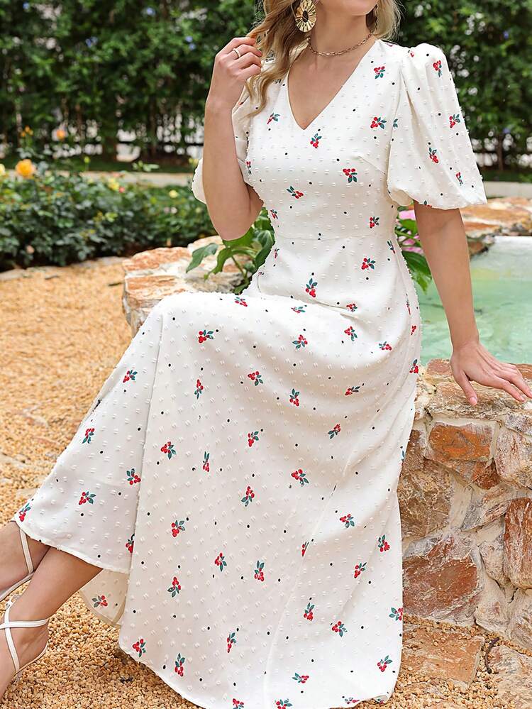 Women's Floral Print Lantern Sleeve Dress