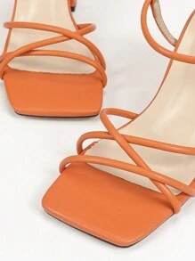 時尚新款女式方頭粗跟涼鞋,桔色紮帶高跟涼鞋 - 橘色 - 查看 6
